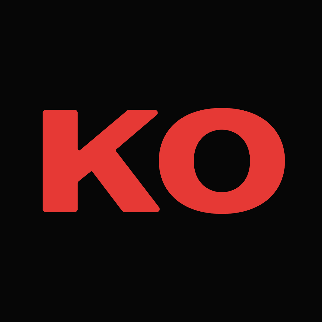 Dish KO app icon — red KO wordmark on black