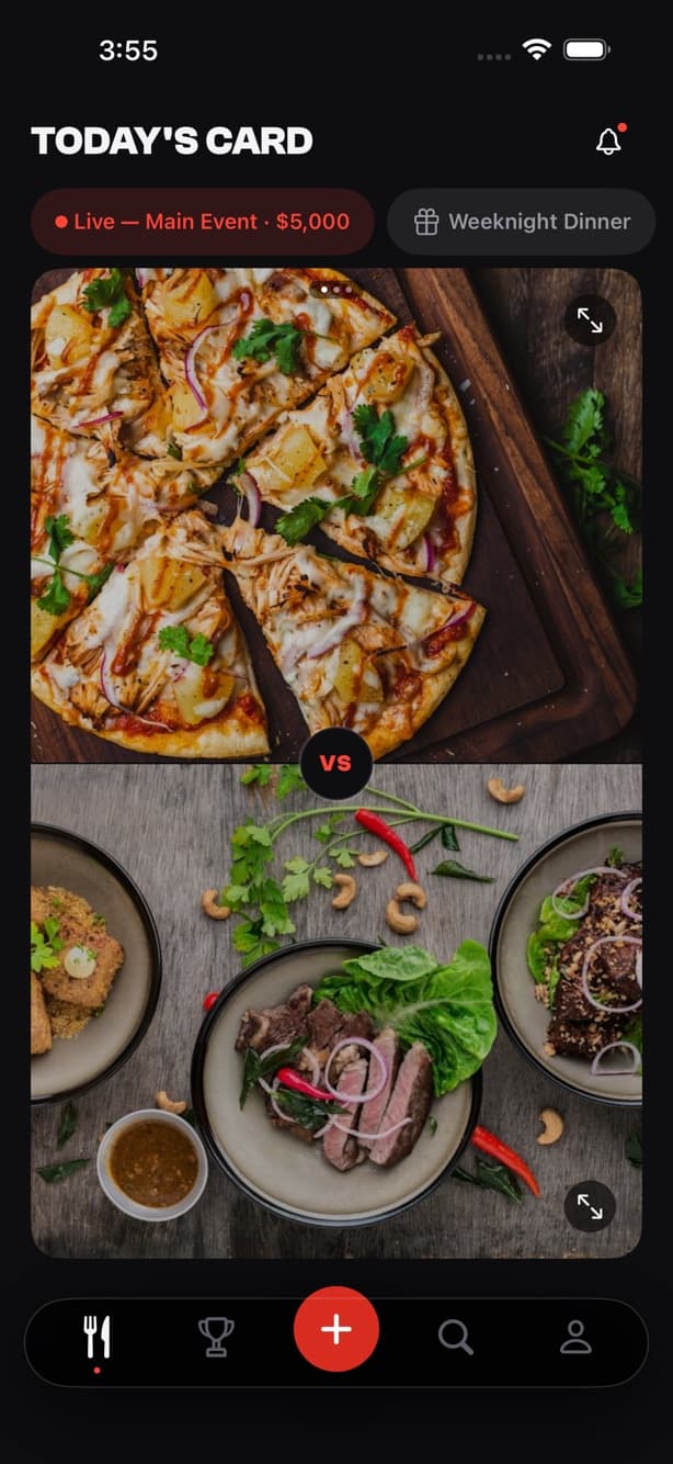 Dish KO — blind head-to-head dish judging screen